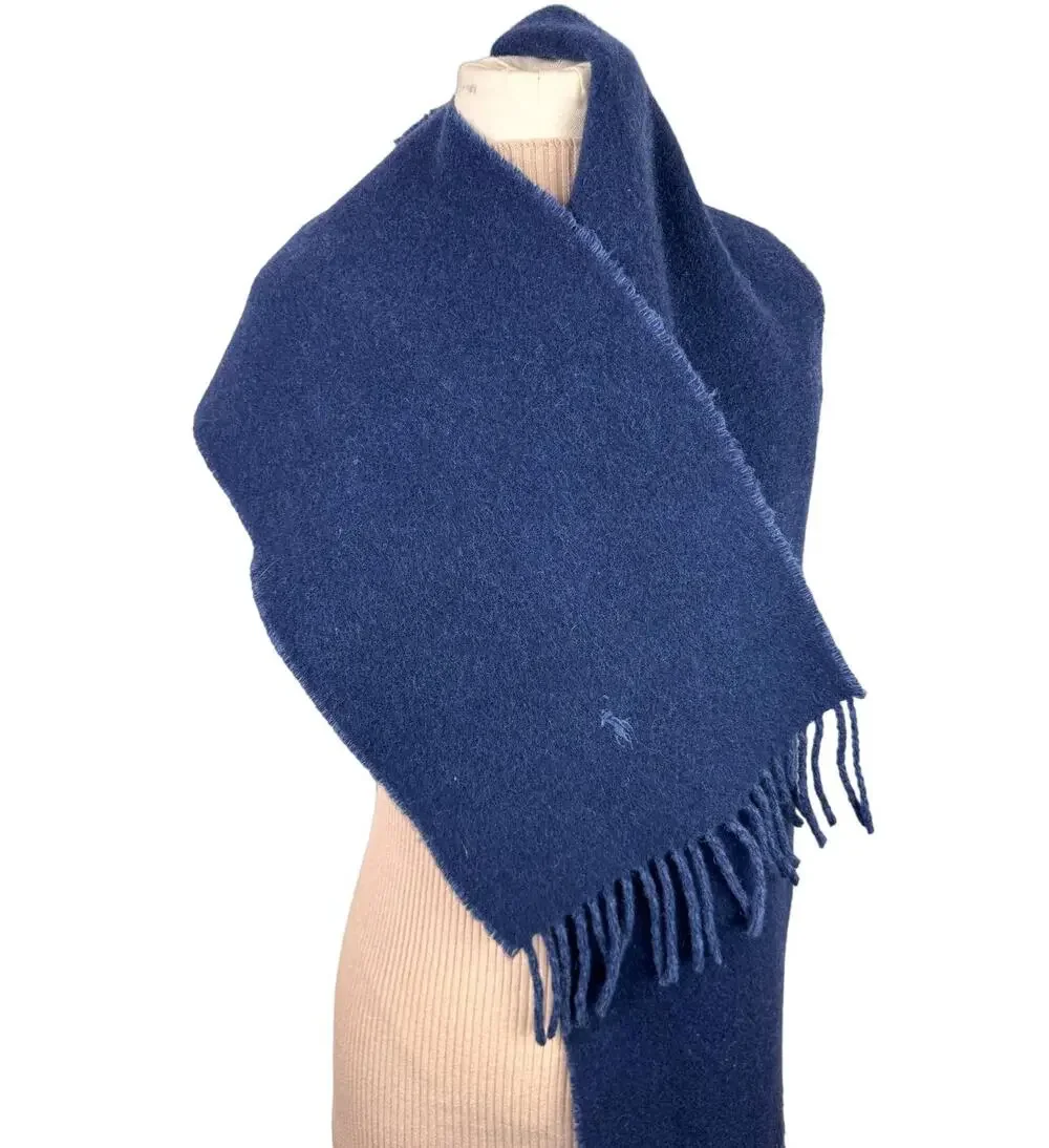 Polo Ralph Lauren Wool Newport Blue Reversible Scarf Fringe Fringe Italy NWT